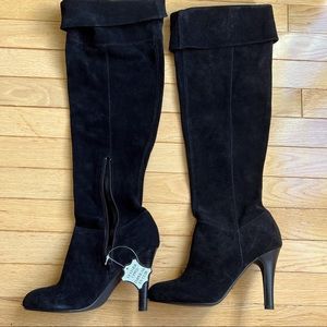 NWOT Black suede over the knee boat